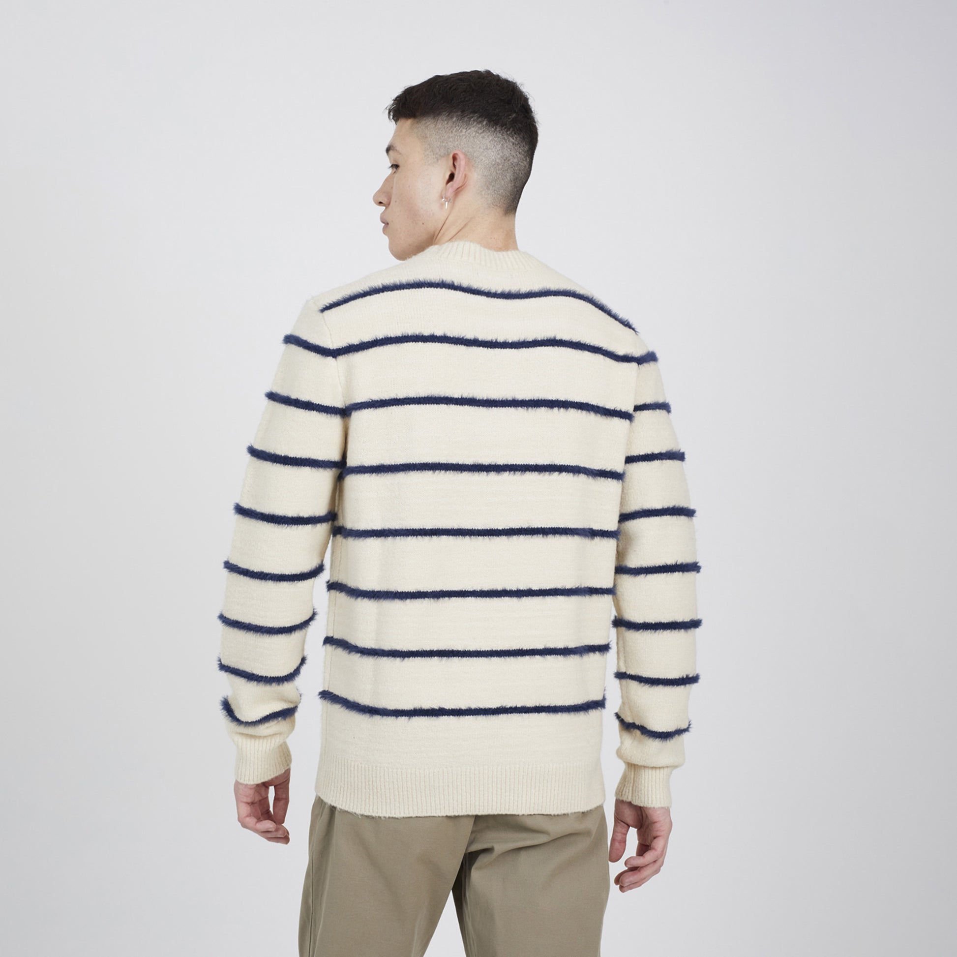 Brave Soul Ecru High Crew Neck Striped Knit Jumper - Ecru Image 2