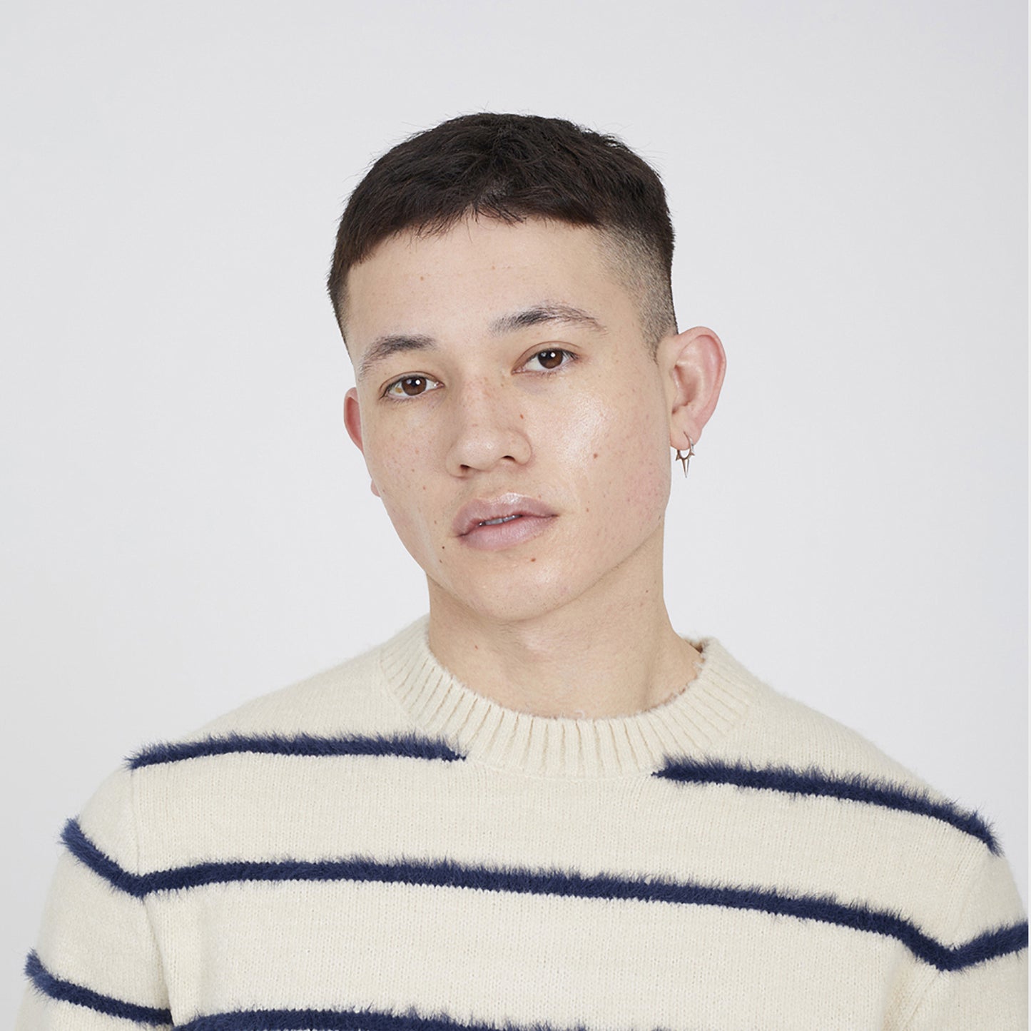 Brave Soul Ecru High Crew Neck Striped Knit Jumper - Ecru Image 4