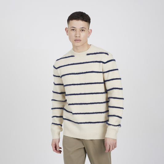 Brave Soul Ecru High Crew Neck Striped Knit Jumper - Ecru Image 1