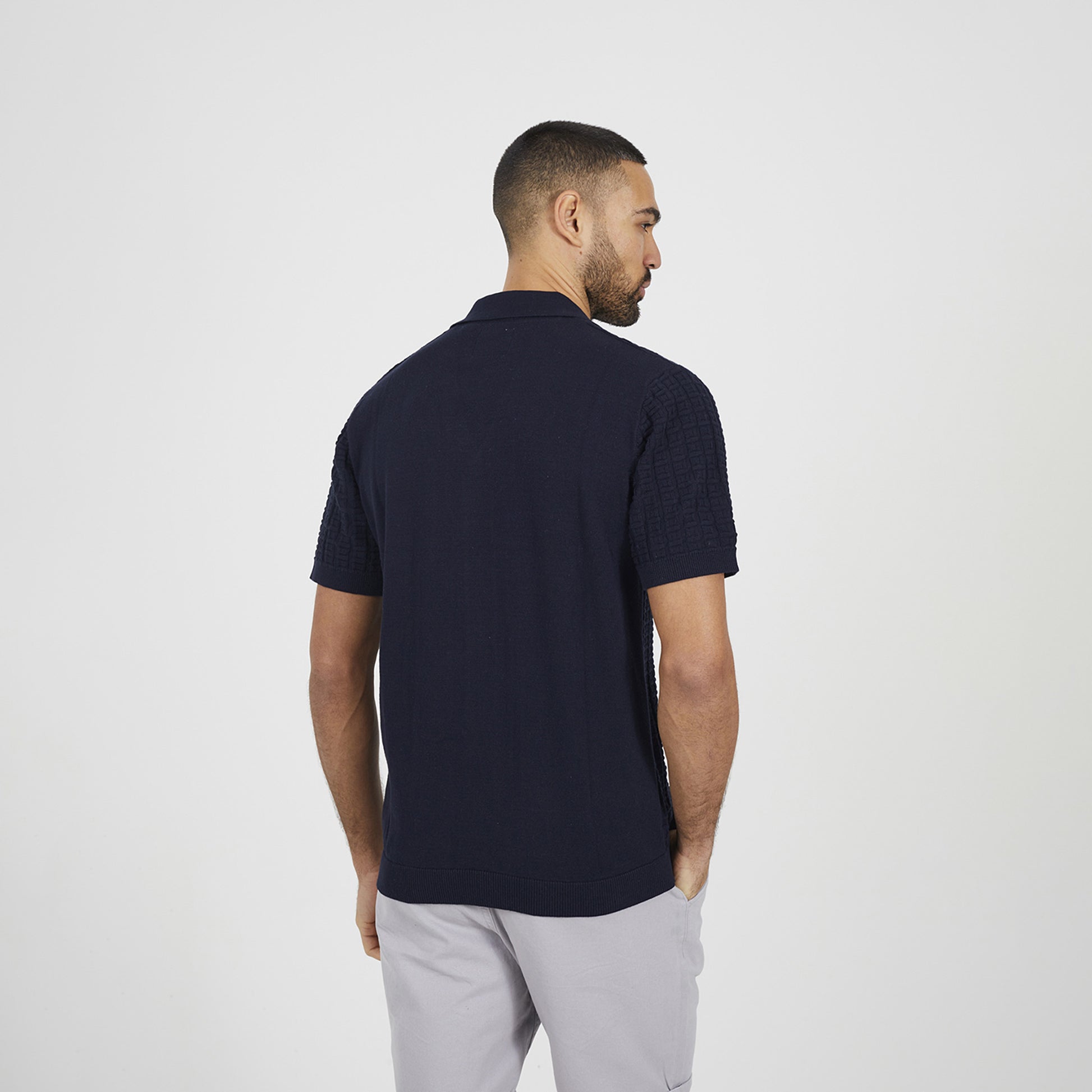 Brave Soul Navy Knitted Short Sleeve Shirt - Navy Image 2
