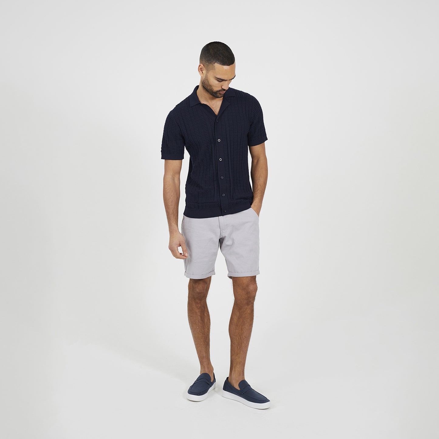 Brave Soul Navy Knitted Short Sleeve Shirt - Navy Image 3