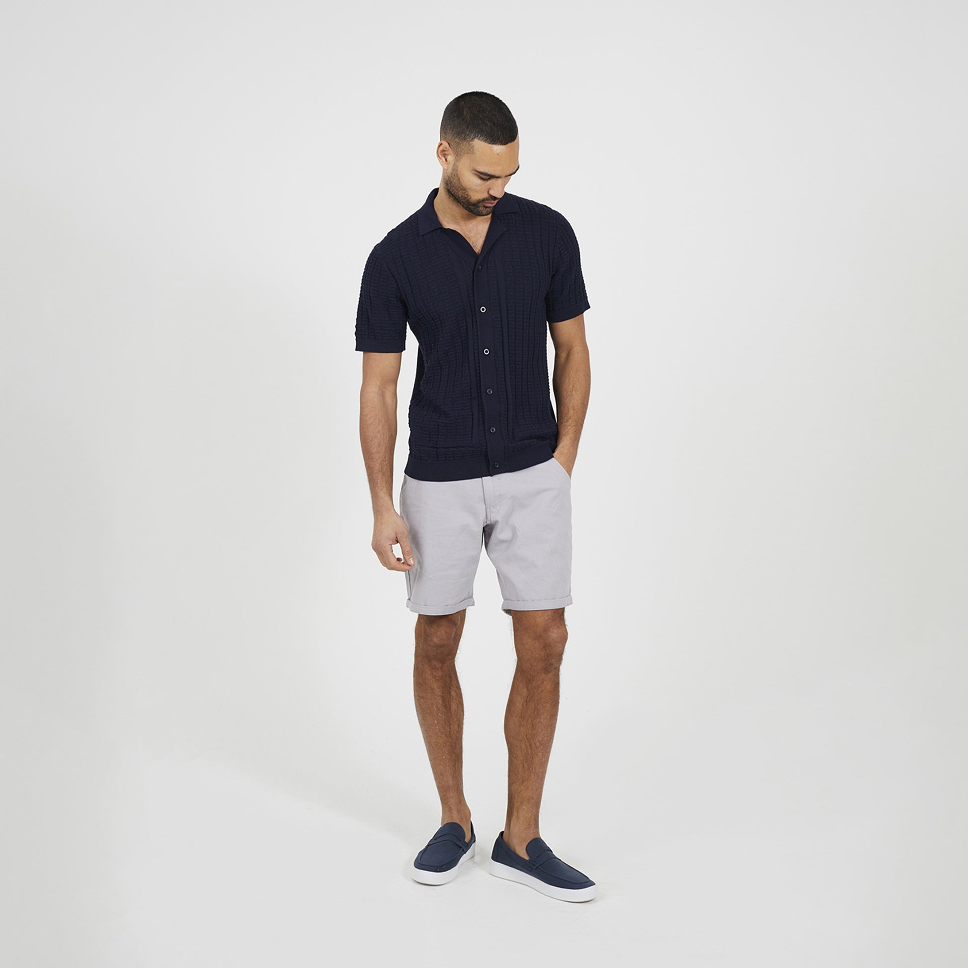 Brave Soul Navy Knitted Short Sleeve Shirt - Navy Image 3