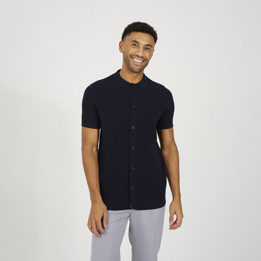 Brave Soul Navy Knitted Short Sleeve Shirt - Navy Image 1