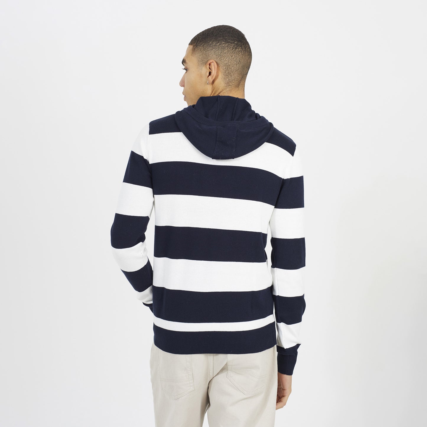 Brave Soul Navy Cotton Striped Knit Hoody - Navy Image 2