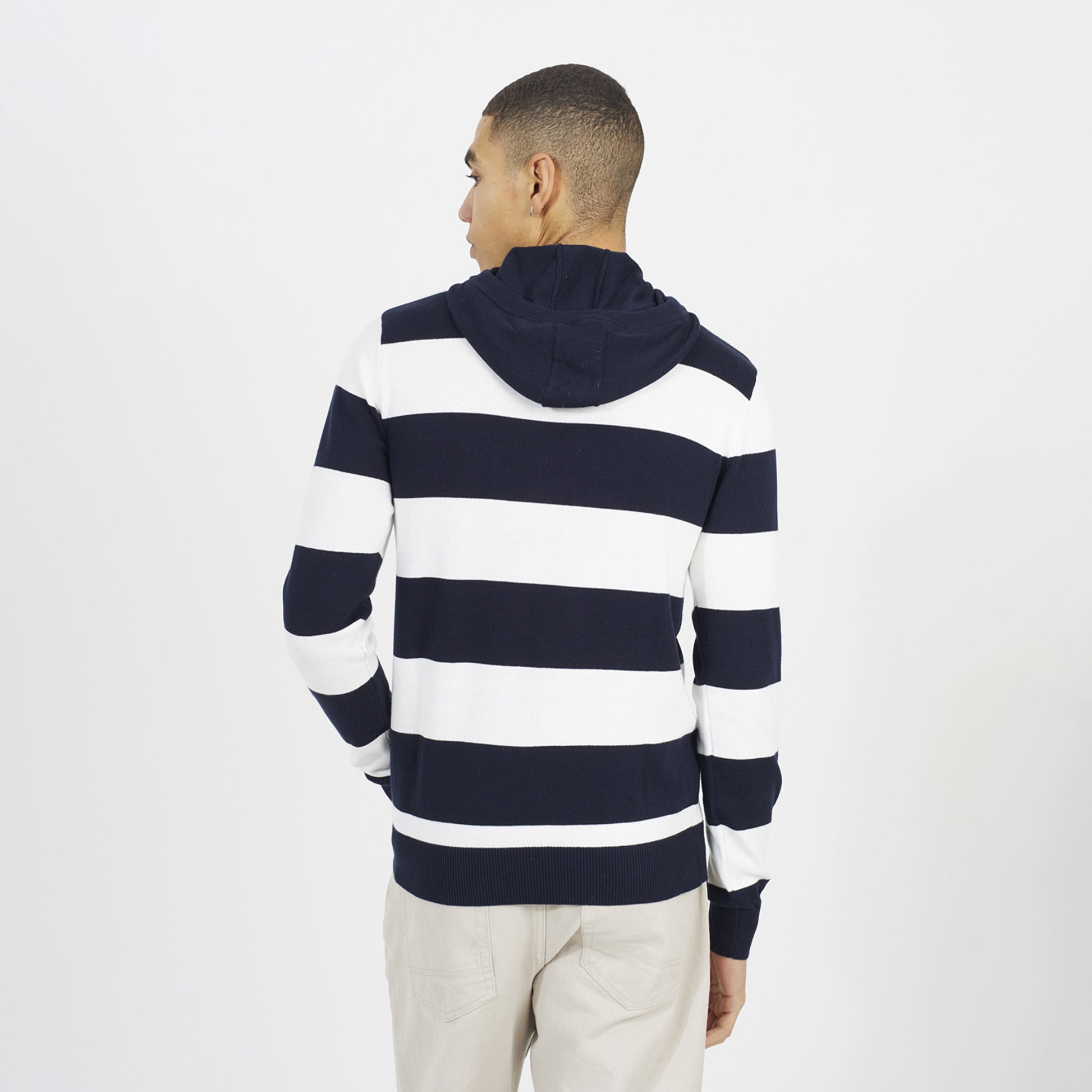 Brave Soul Navy Cotton Striped Knit Hoody - Navy Image 2