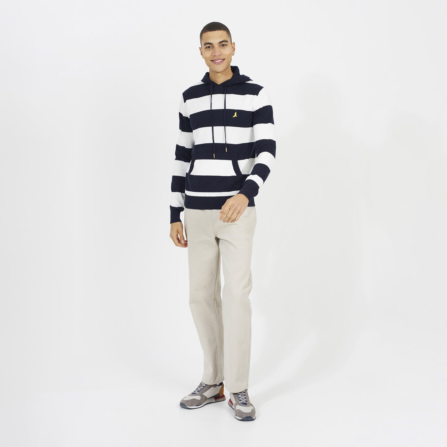 Brave Soul Navy Cotton Striped Knit Hoody - Navy Image 3