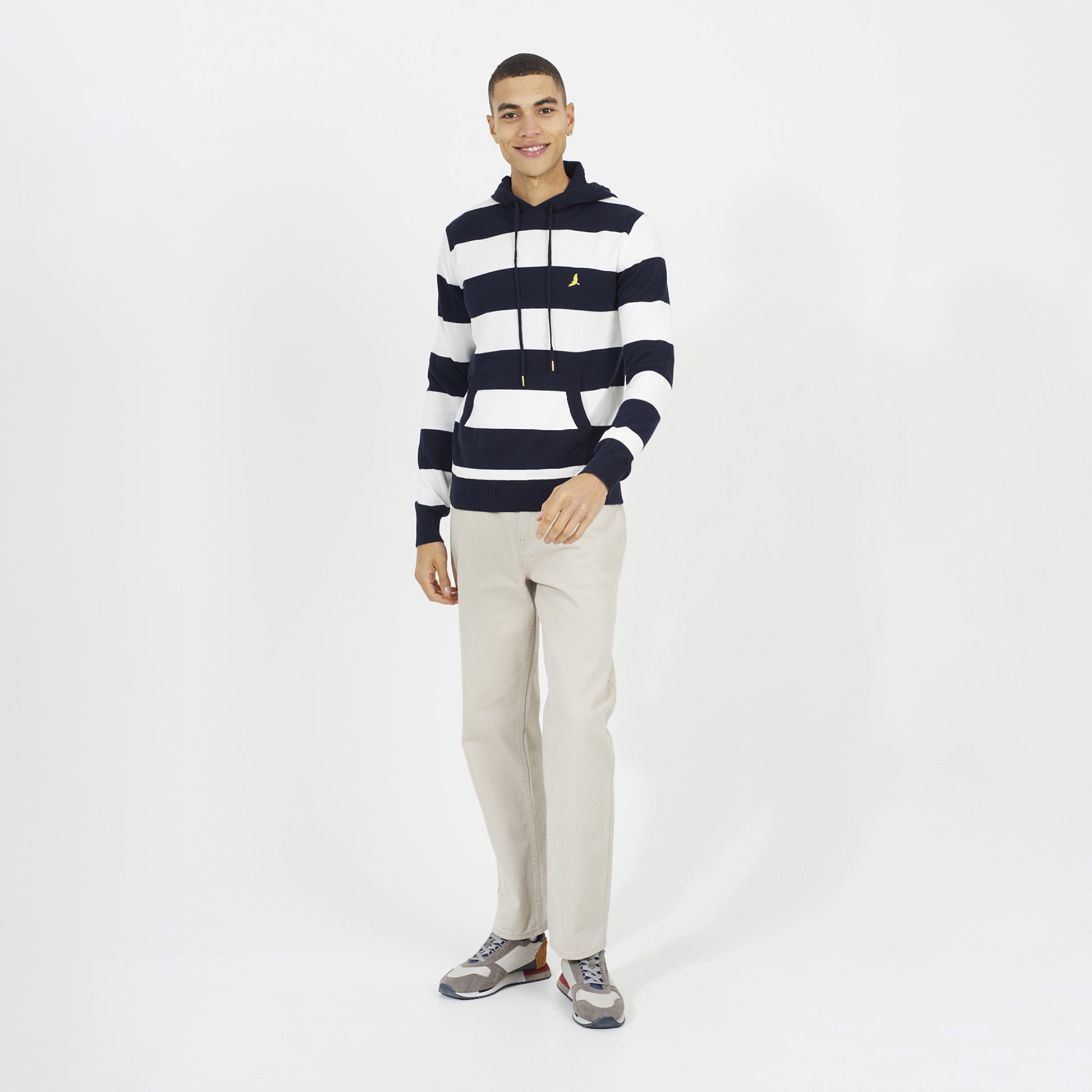 Brave Soul Navy Cotton Striped Knit Hoody - Navy Image 3