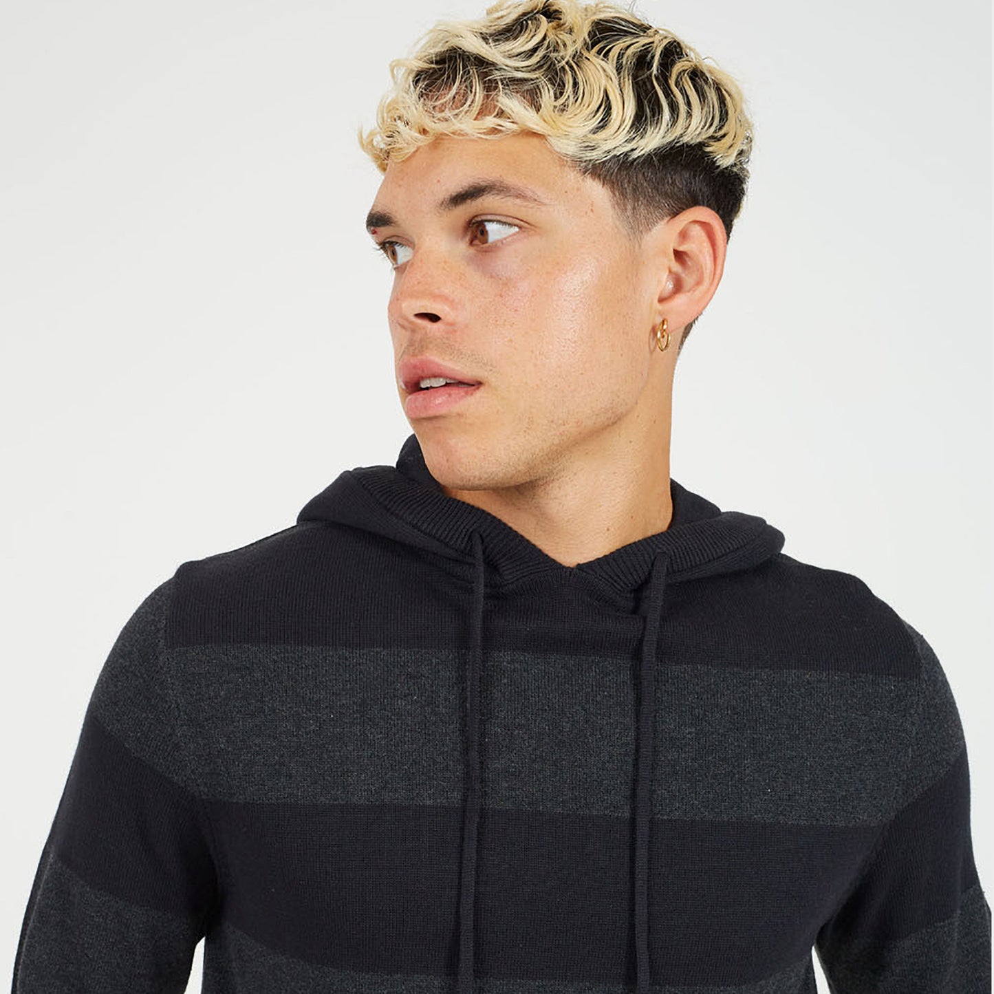 Brave Soul Black Cotton Striped Knit Hoody - Black Image 4
