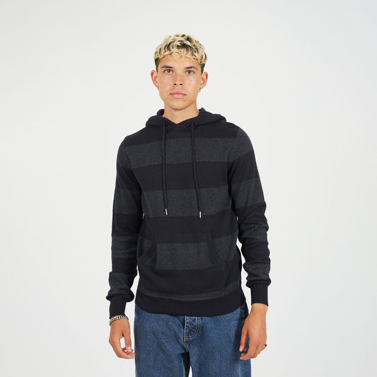 Brave Soul Black Cotton Striped Knit Hoody - Black Image 1