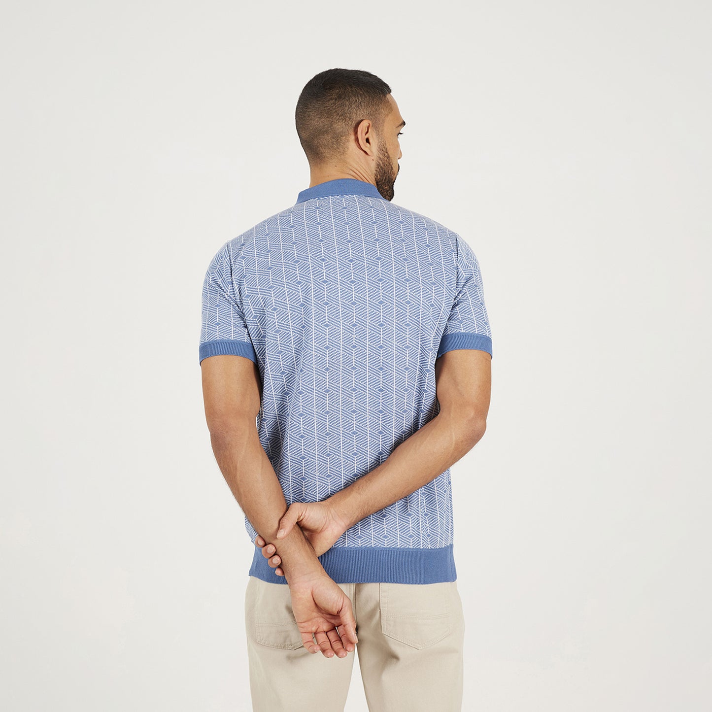 Brave Soul Blue Short Sleeve Jaquard Knitted Polo Shirt - Blue Image 2