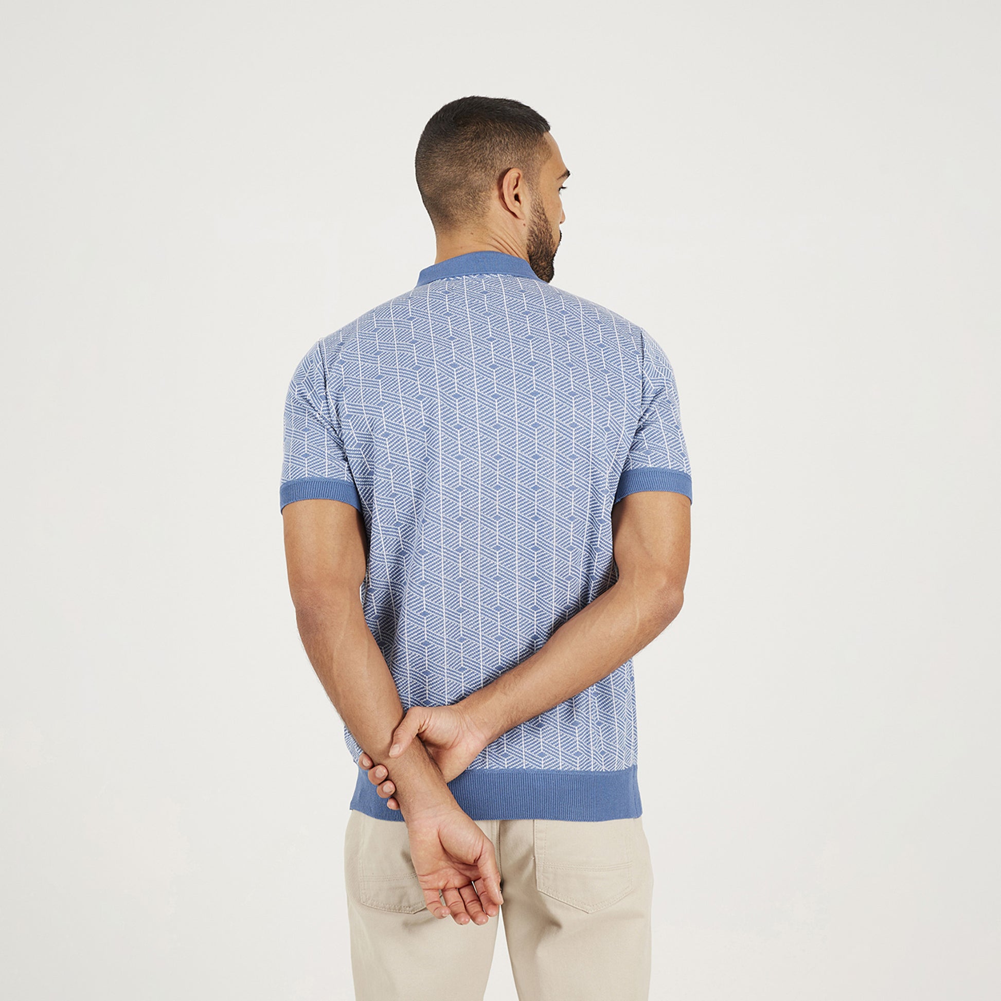 Brave Soul Blue Short Sleeve Jaquard Knitted Polo Shirt - Blue Image 2