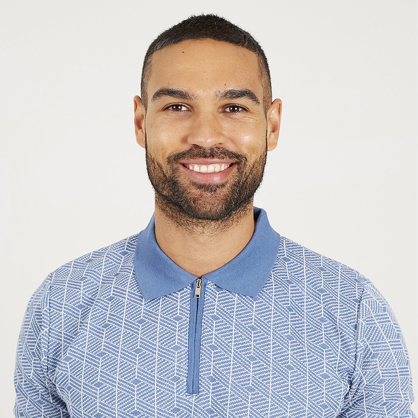 Brave Soul Blue Short Sleeve Jaquard Knitted Polo Shirt - Blue Image 4