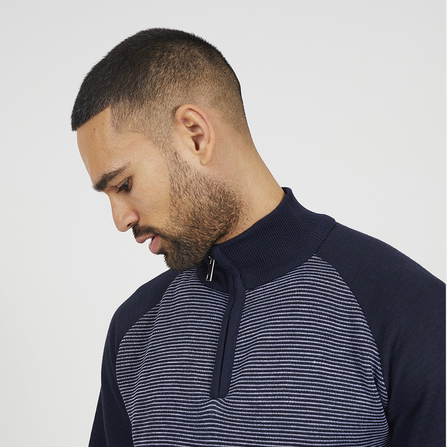 Brave Soul Navy Quarter Zip Funnel Neck Jumper - Navy Image 4