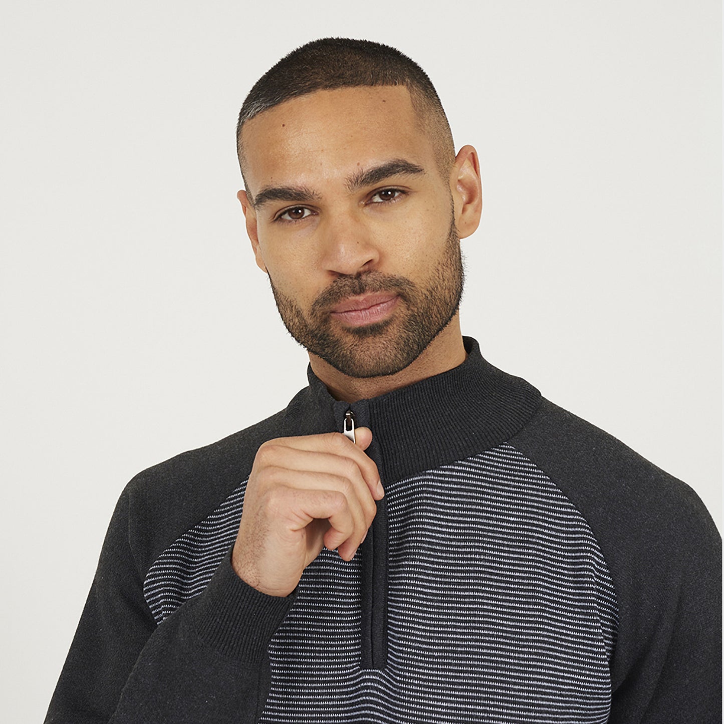 Brave Soul Charcoal Quarter Zip Funnel Neck Jumper - Charcoal Image 4