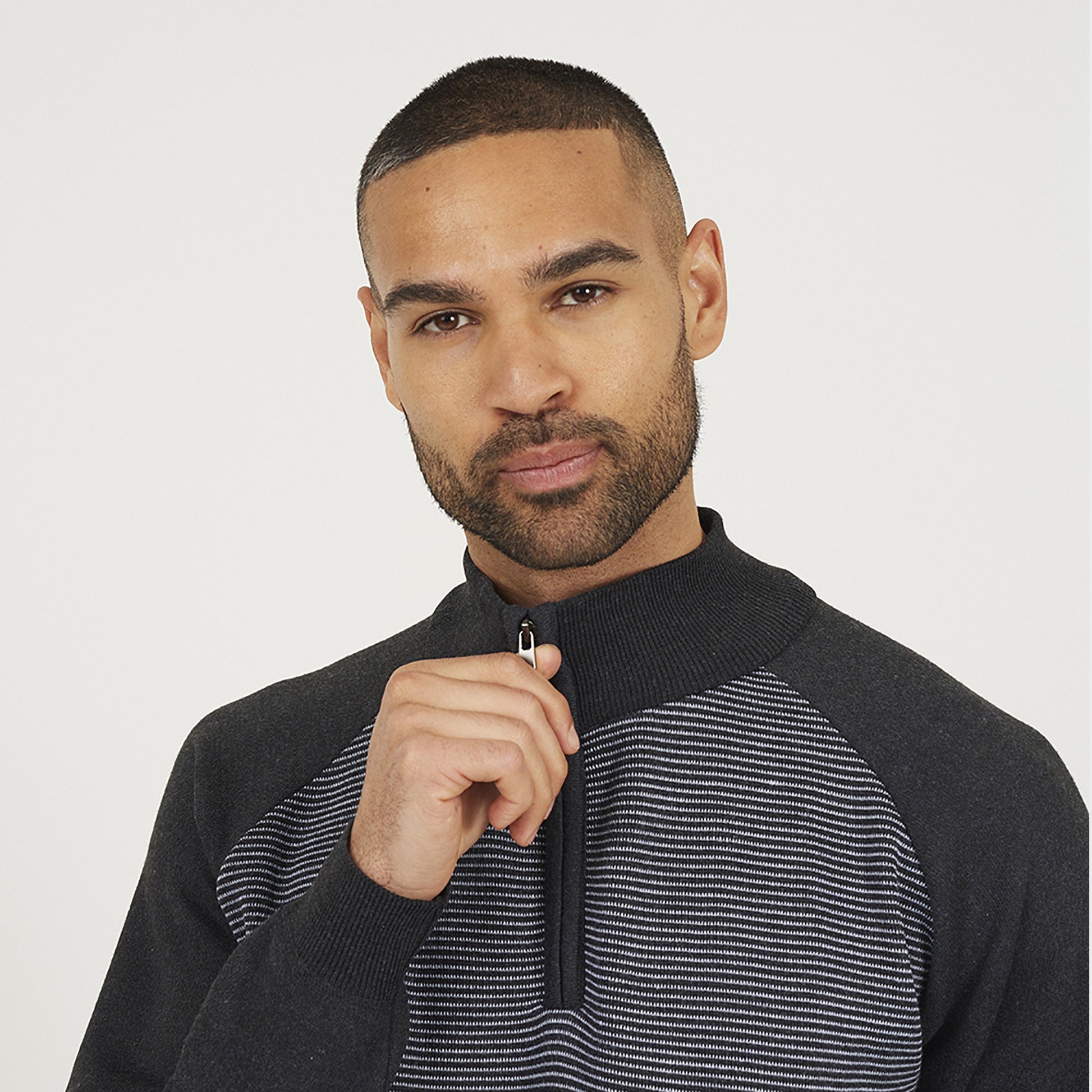 Brave Soul Charcoal Quarter Zip Funnel Neck Jumper - Charcoal Image 4