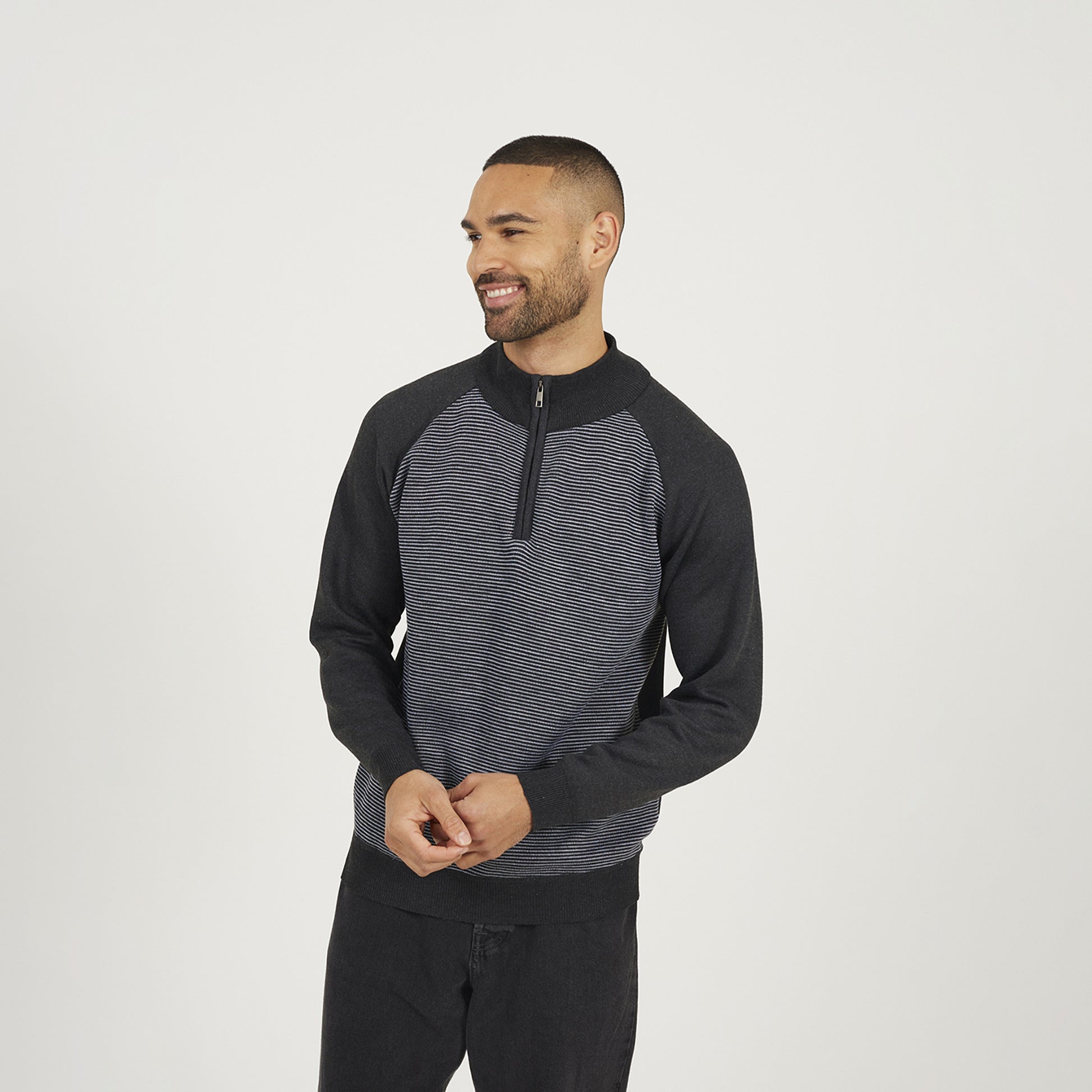 Brave Soul Charcoal Quarter Zip Funnel Neck Jumper - Charcoal Image 1