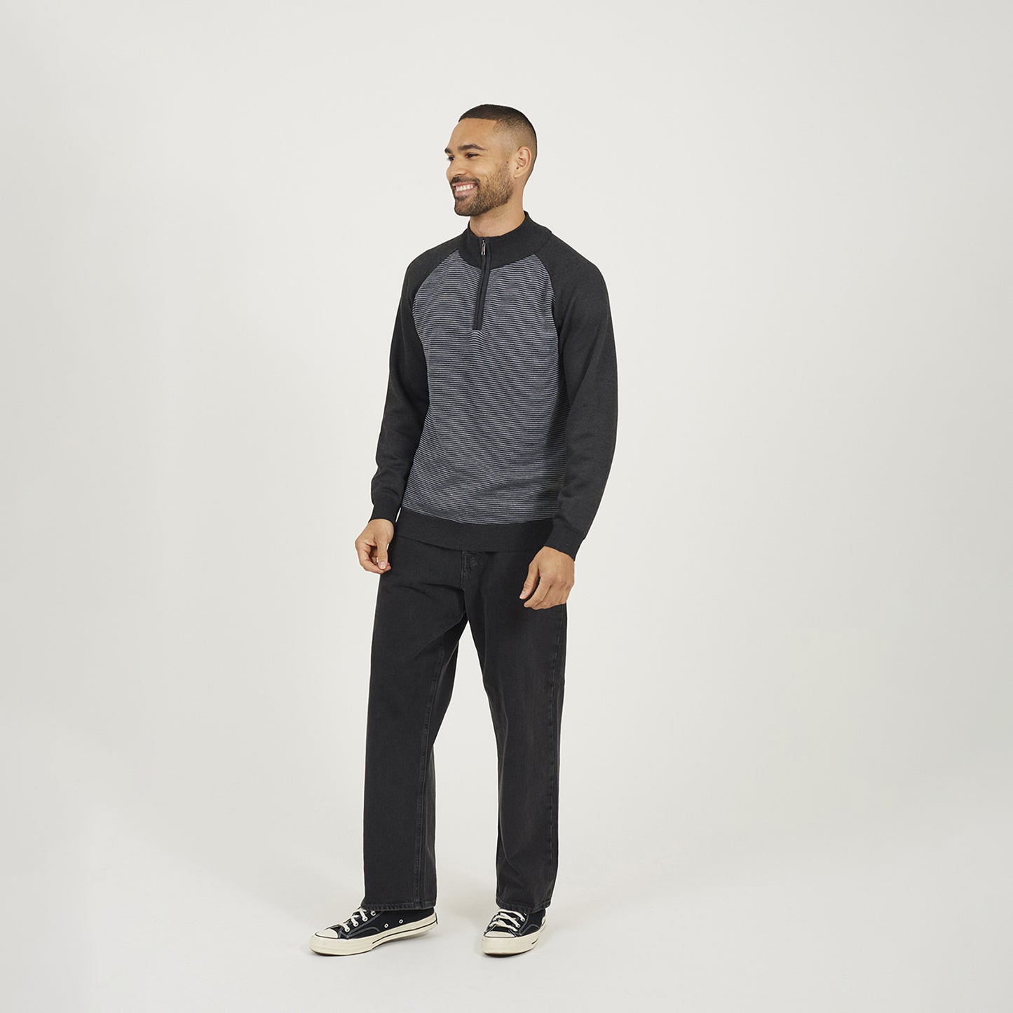 Brave Soul Charcoal Quarter Zip Funnel Neck Jumper - Charcoal Image 3