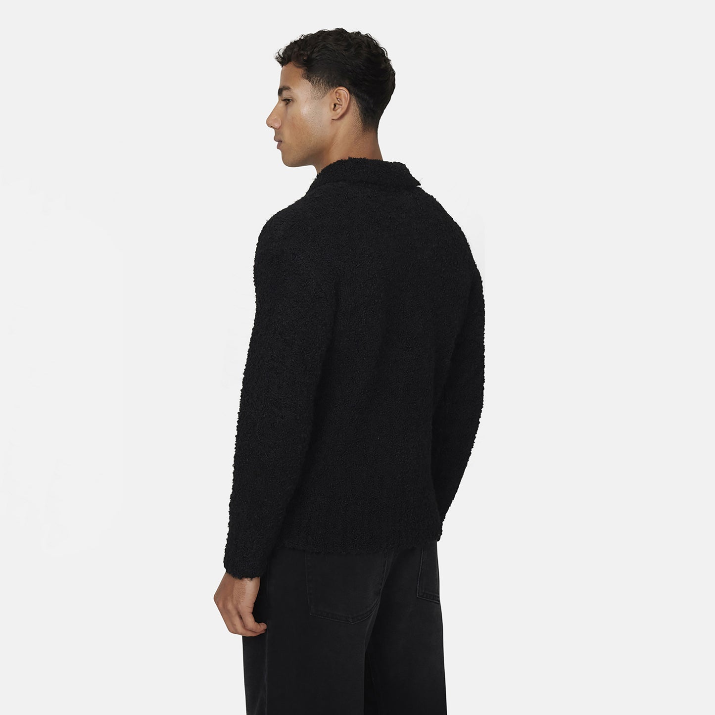 Good For Nothing Black Relaxed Boucle Knitted Polo - Black Image 2