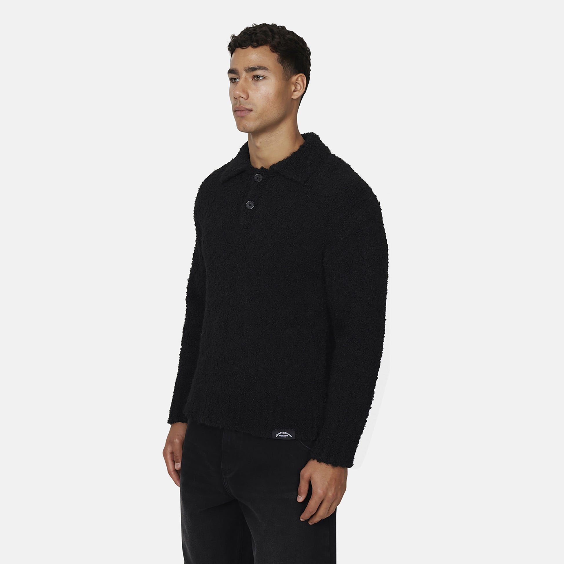 Good For Nothing Black Relaxed Boucle Knitted Polo - Black Image 3