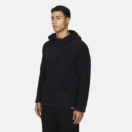 Good For Nothing Black Relaxed Boucle Knitted Pullover Hoodie - Black Image 1