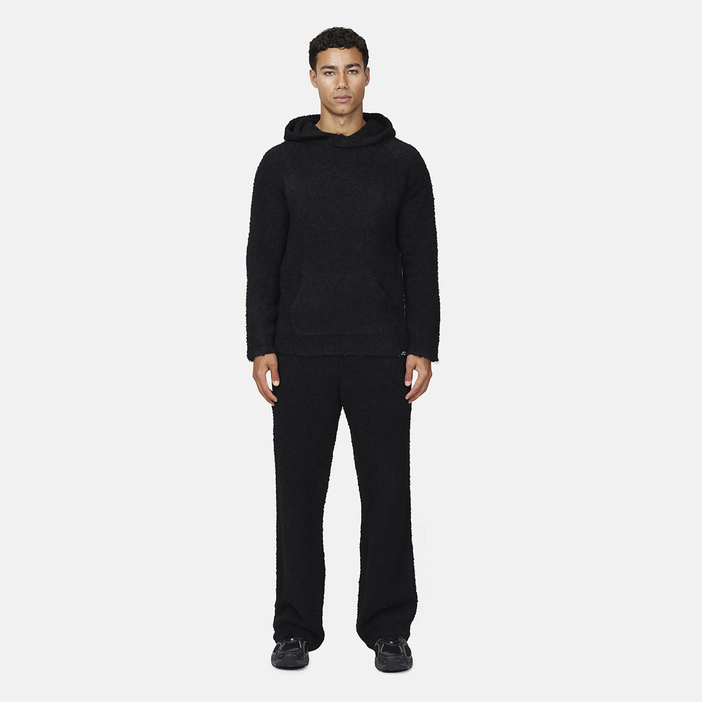 Good For Nothing Black Relaxed Boucle Knitted Pullover Hoodie - Black Image 3