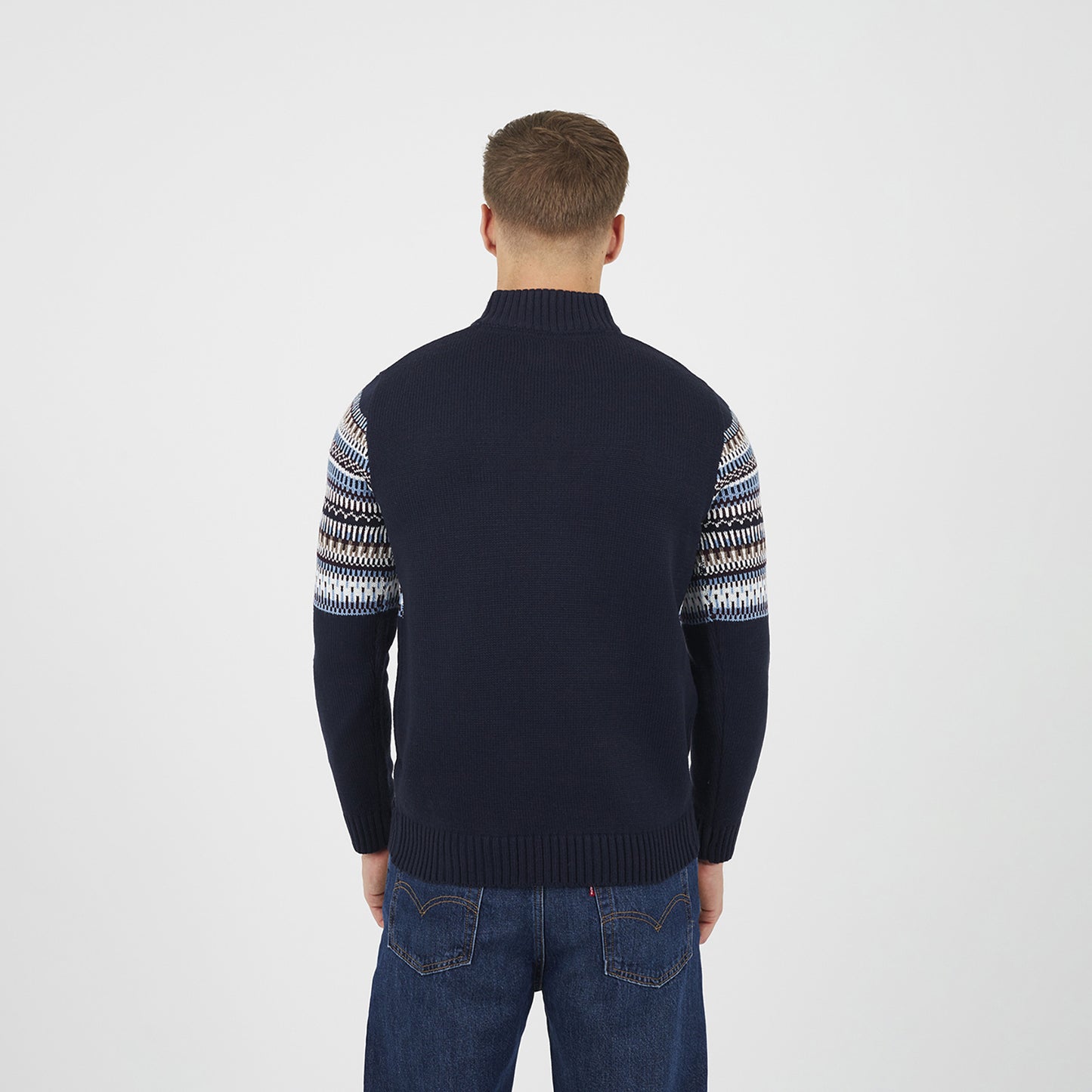Brave Soul Navy Quarter Zip Fair Isle Jumper - Navy Image 2
