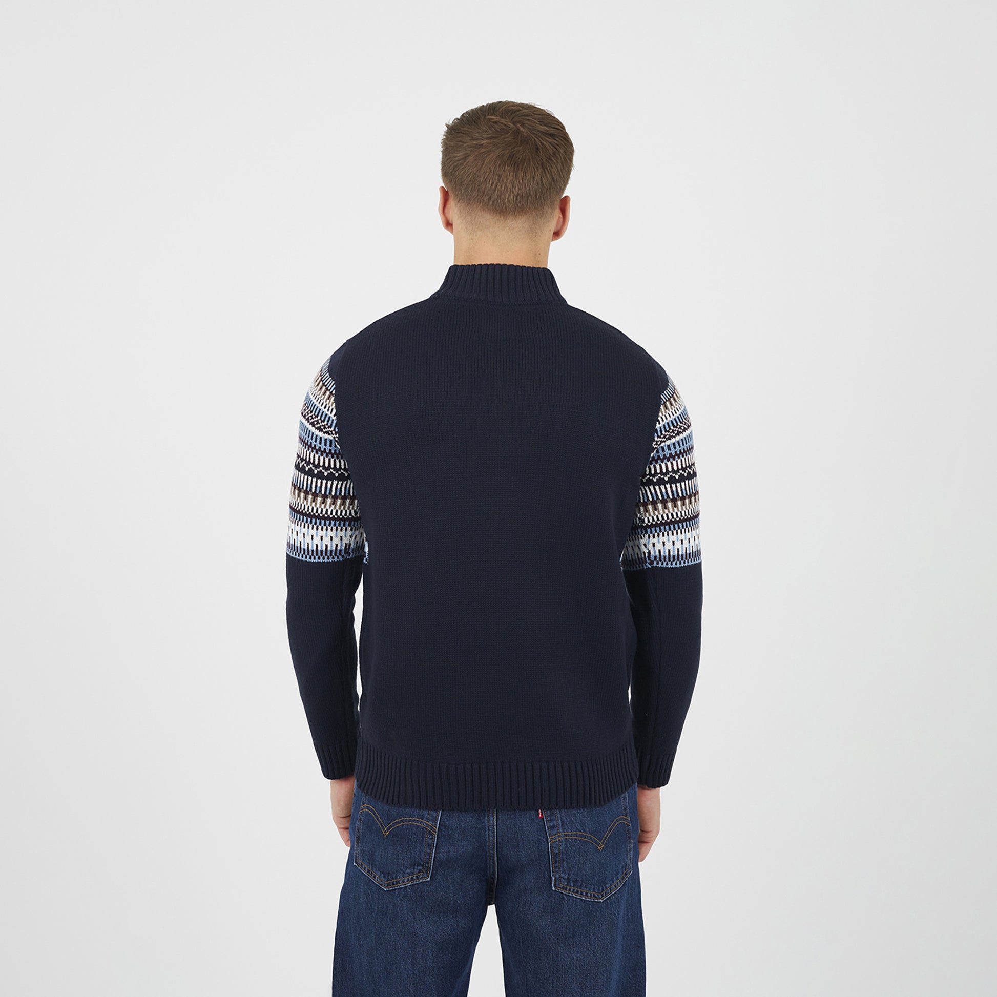 Brave Soul Navy Quarter Zip Fair Isle Jumper - Navy Image 2