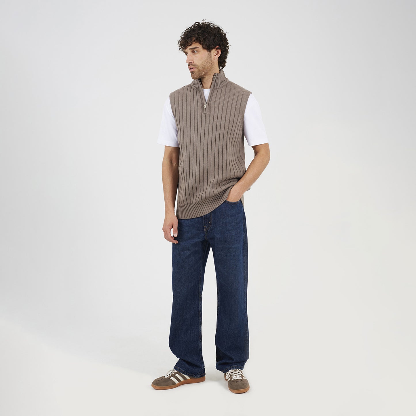 Brave Soul Grey Sleeveless Quarter Zip Jumper - Grey Image 3