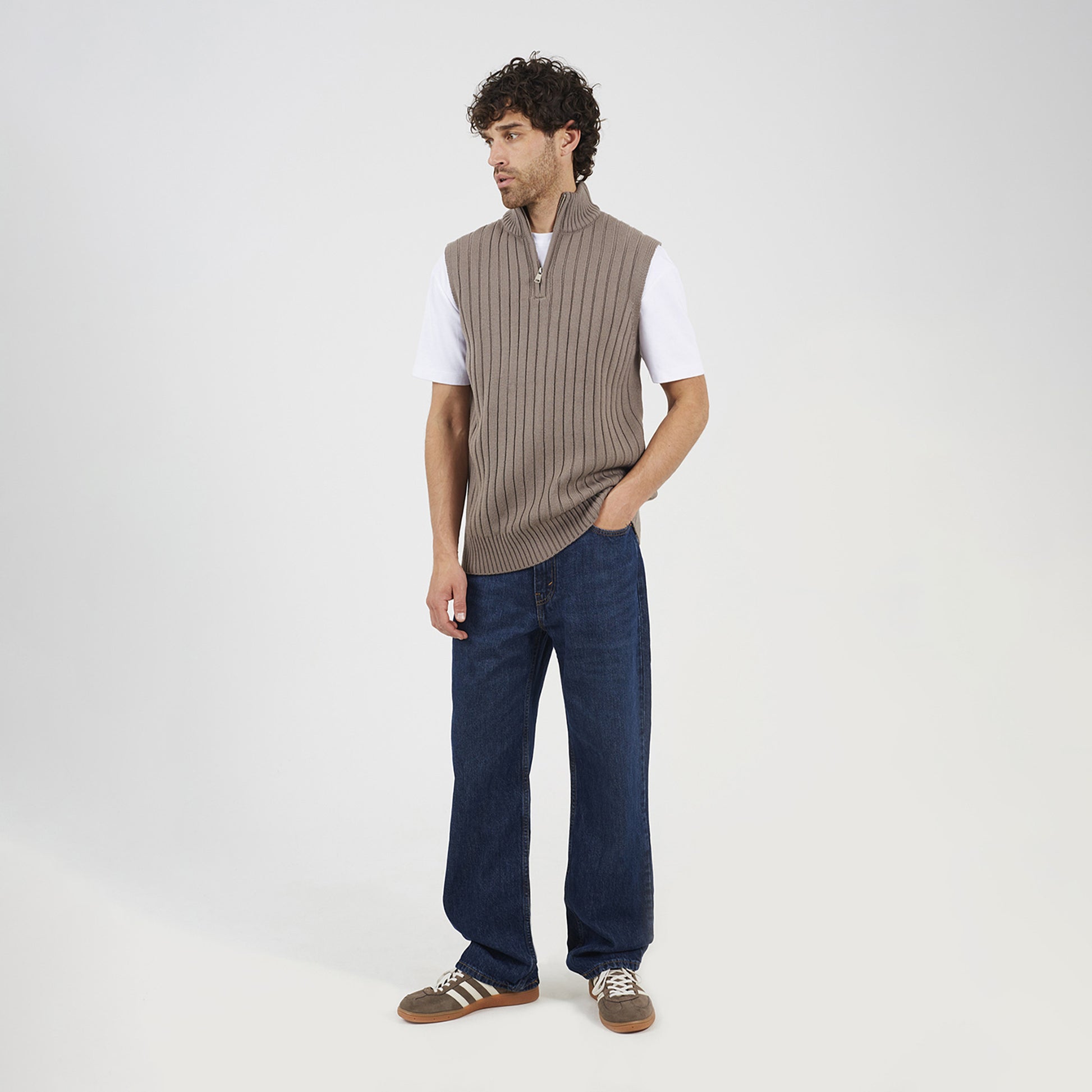 Brave Soul Grey Sleeveless Quarter Zip Jumper - Grey Image 3