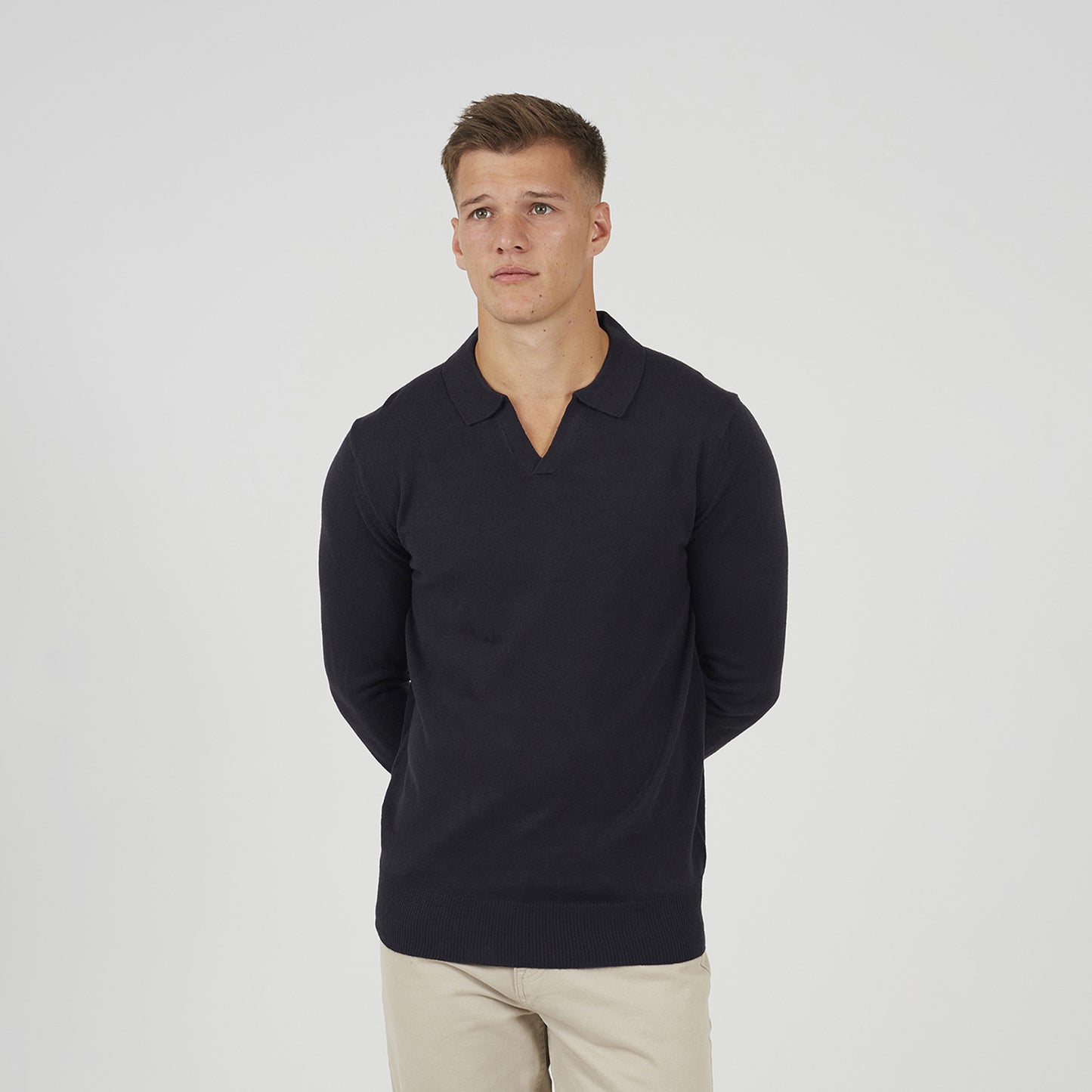 Brave Soul Navy Trophy Neck Knitted Polo - Navy Image 1