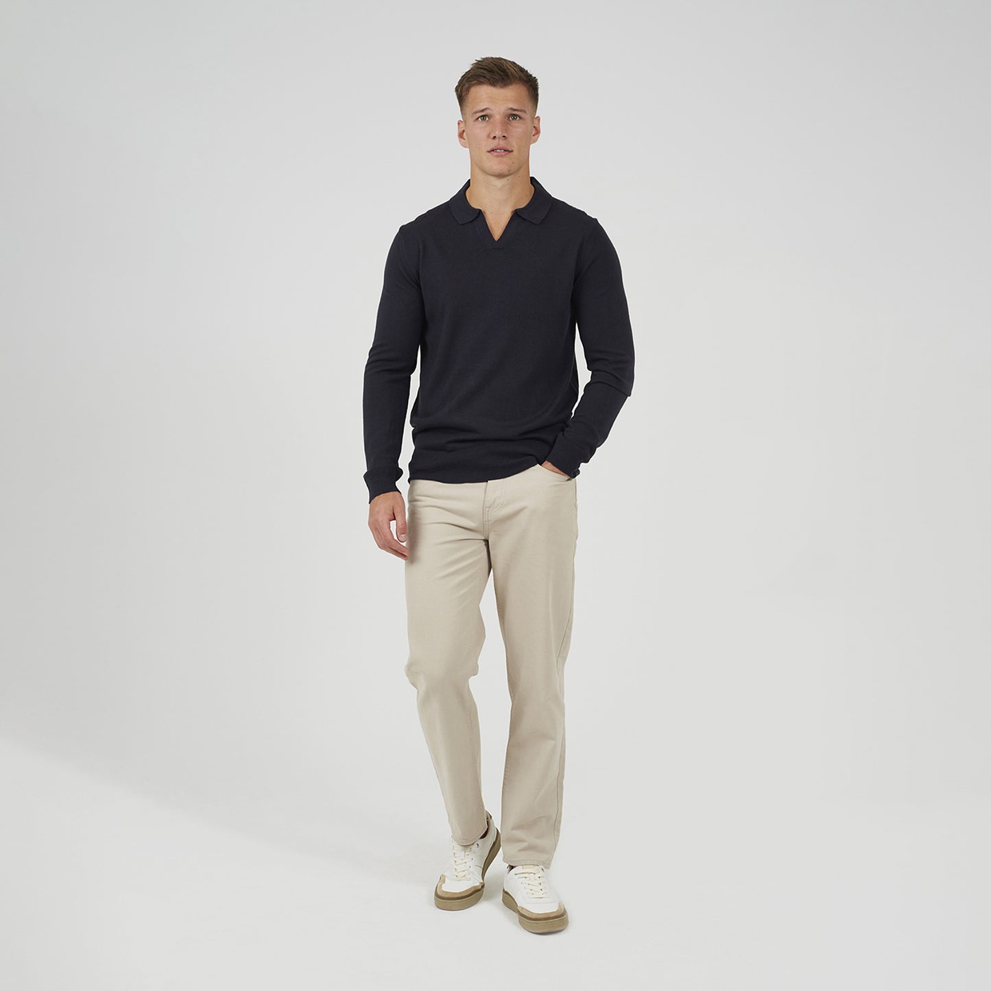 Brave Soul Navy Trophy Neck Knitted Polo - Navy Image 3