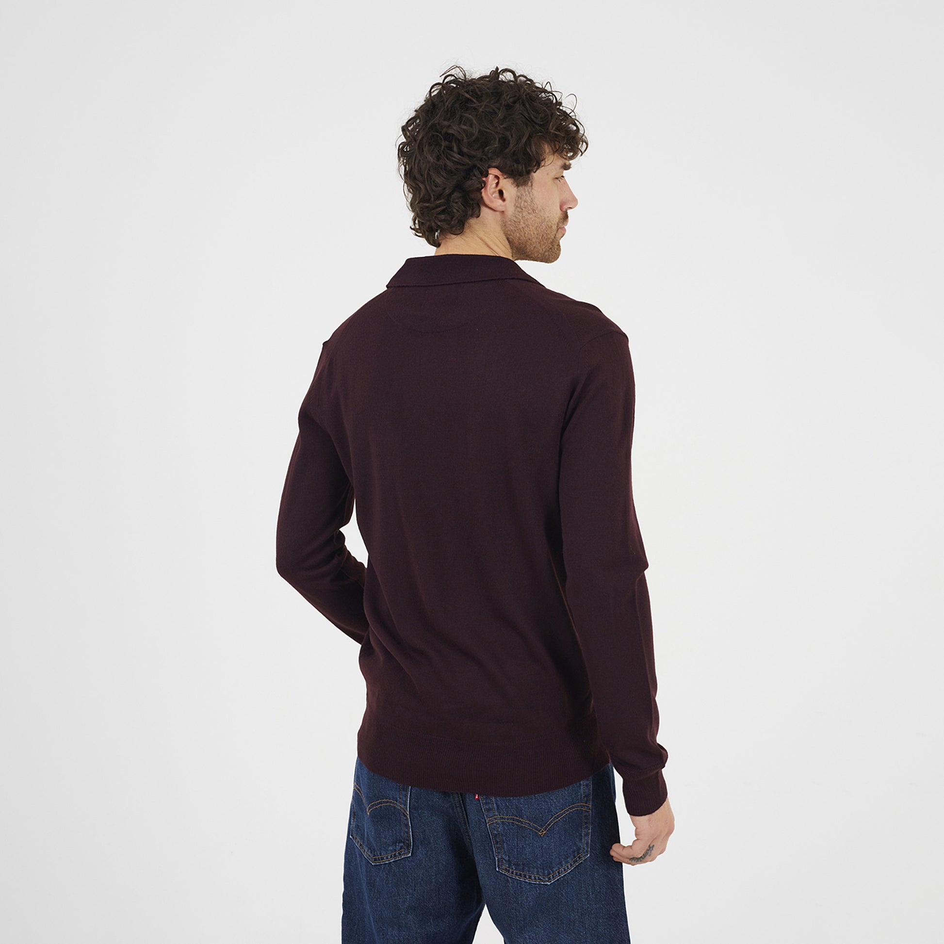Brave Soul Burgundy Trophy Neck Knitted Polo - Burgundy Image 2