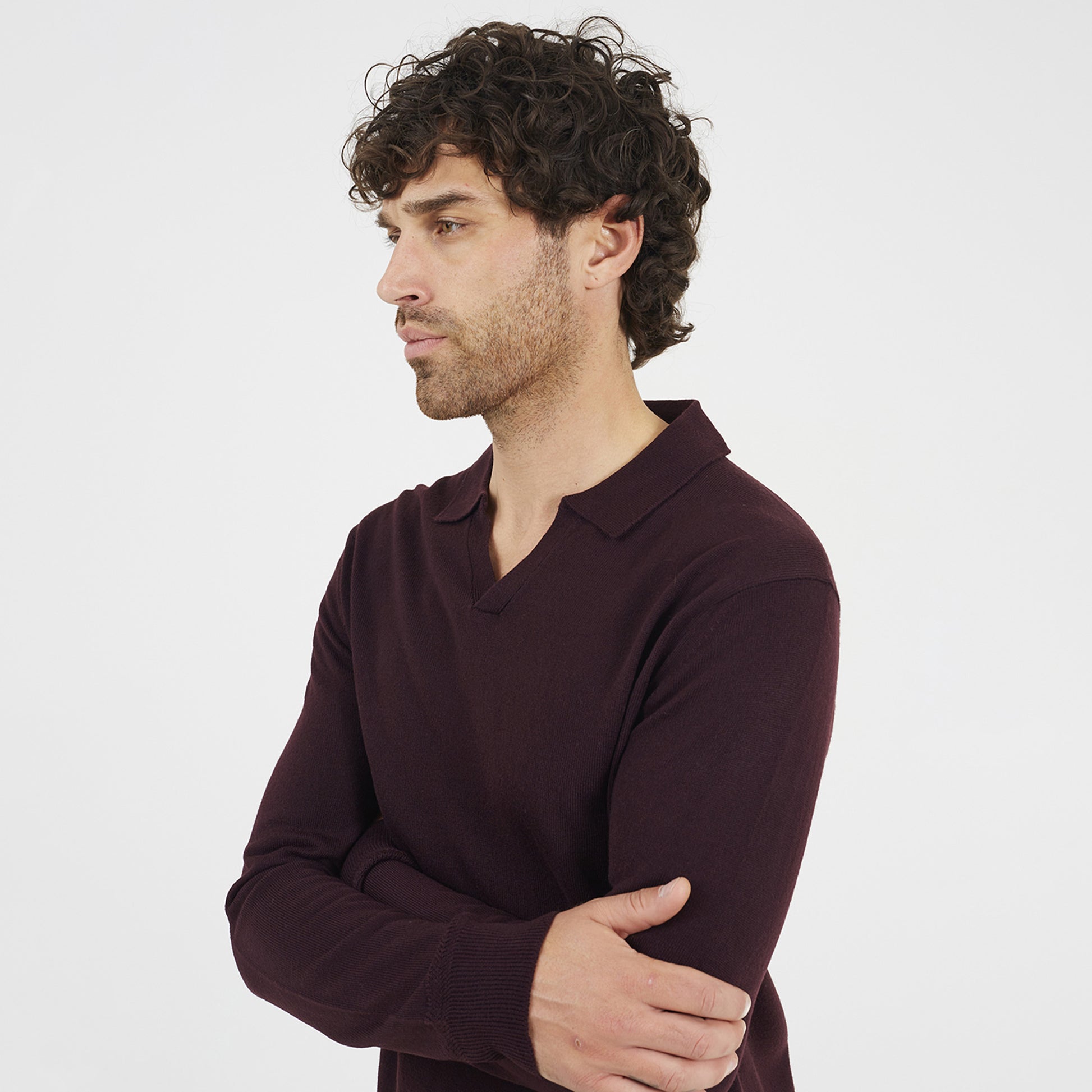 Brave Soul Burgundy Trophy Neck Knitted Polo - Burgundy Image 4