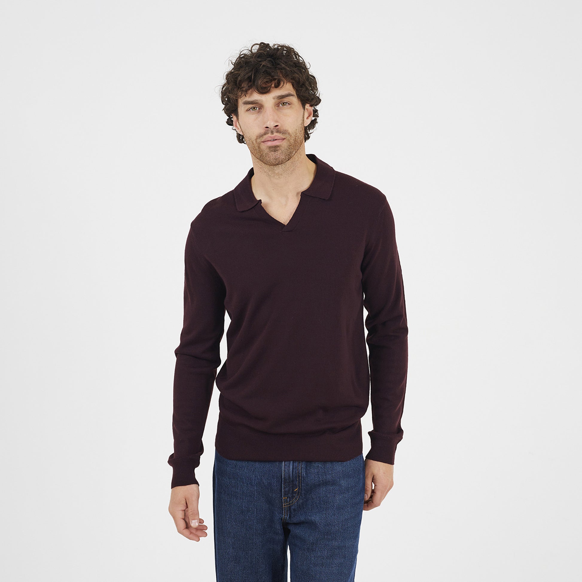 Brave Soul Burgundy Trophy Neck Knitted Polo - Burgundy Image 1