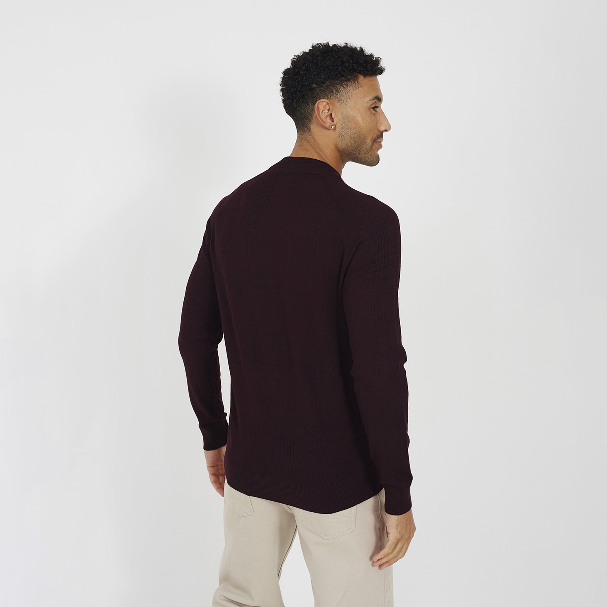 Brave Soul Burgundy Long Sleeve Ribbed Raglan Jumper - Burgundy Image 2