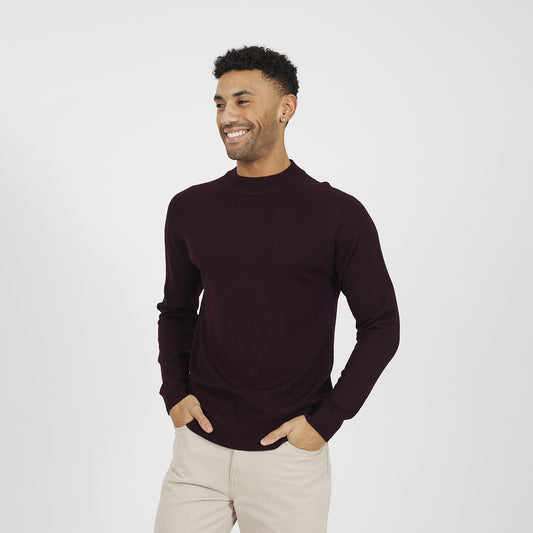 Brave Soul Burgundy Long Sleeve Ribbed Raglan Jumper - Burgundy Image 1