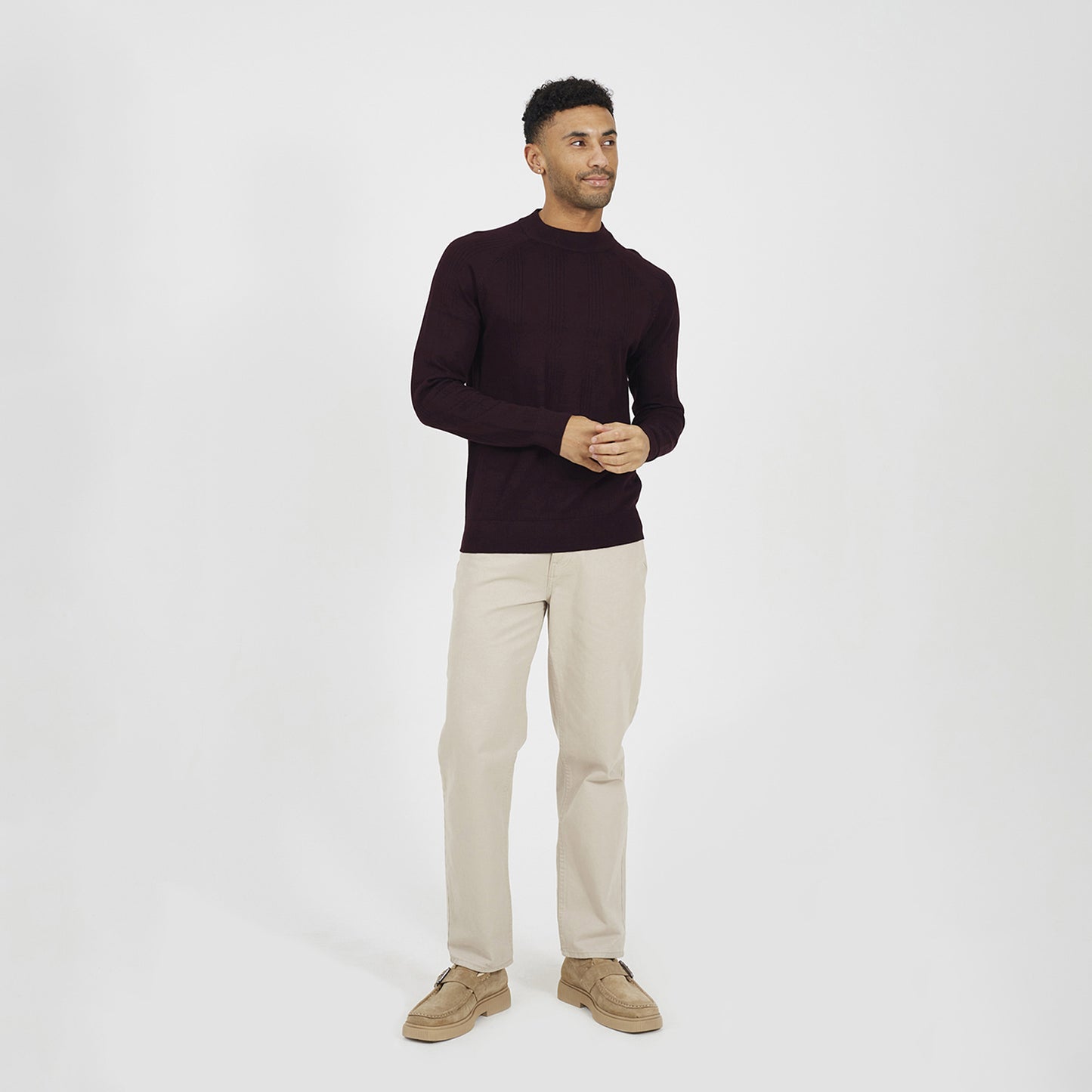Brave Soul Burgundy Long Sleeve Ribbed Raglan Jumper - Burgundy Image 3