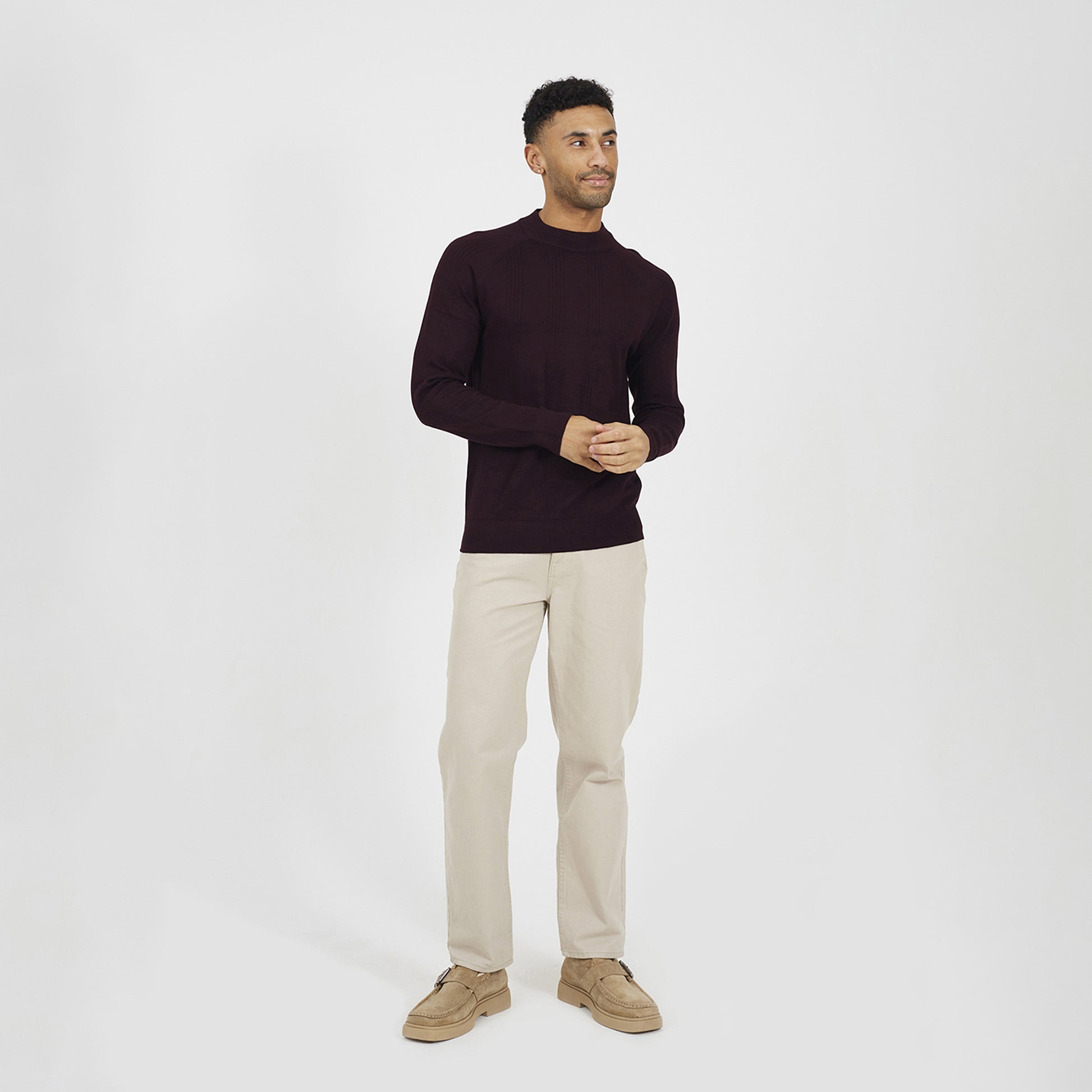Brave Soul Burgundy Long Sleeve Ribbed Raglan Jumper - Burgundy Image 3