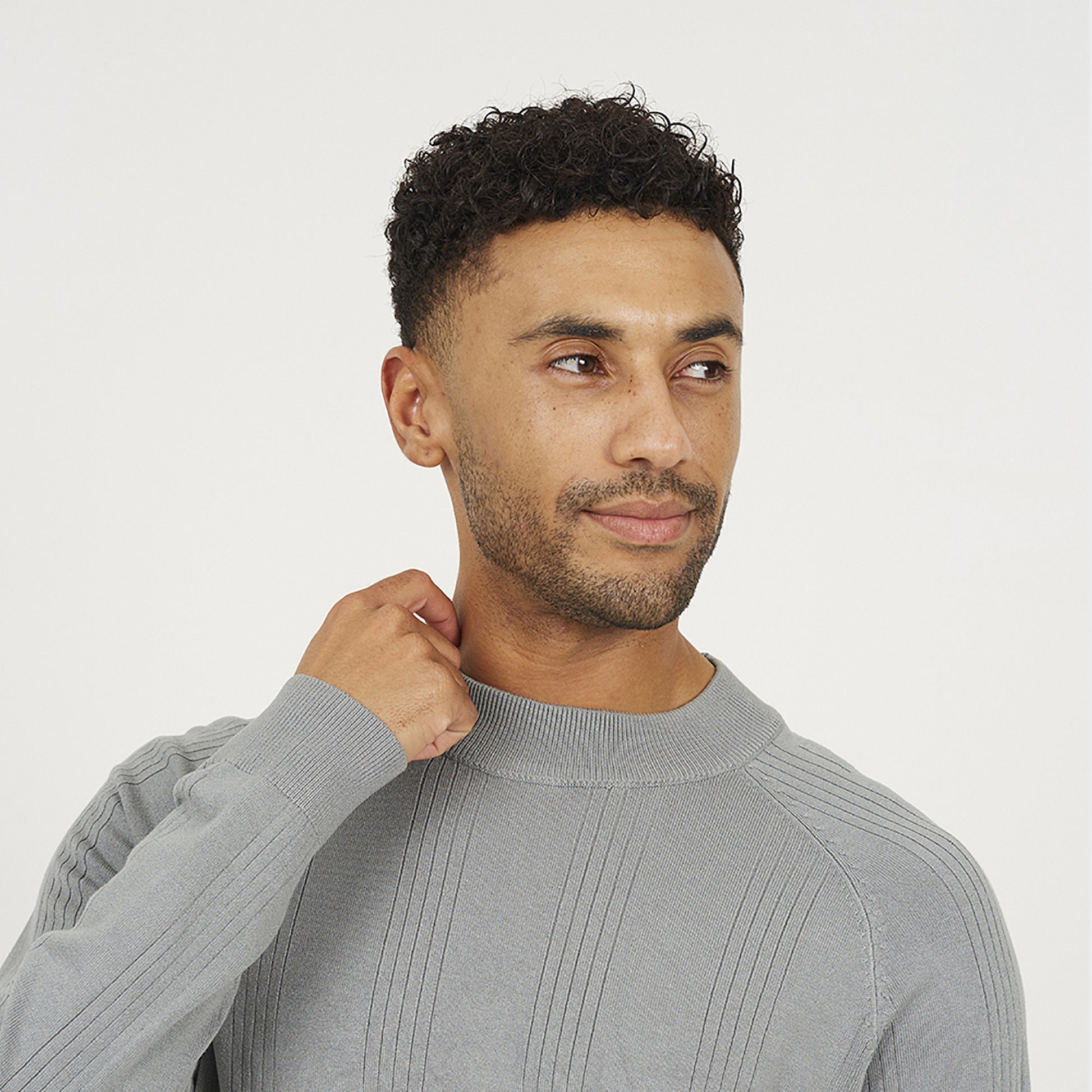 Brave Soul Grey Long Sleeve Ribbed Raglan Jumper - Grey Image 4