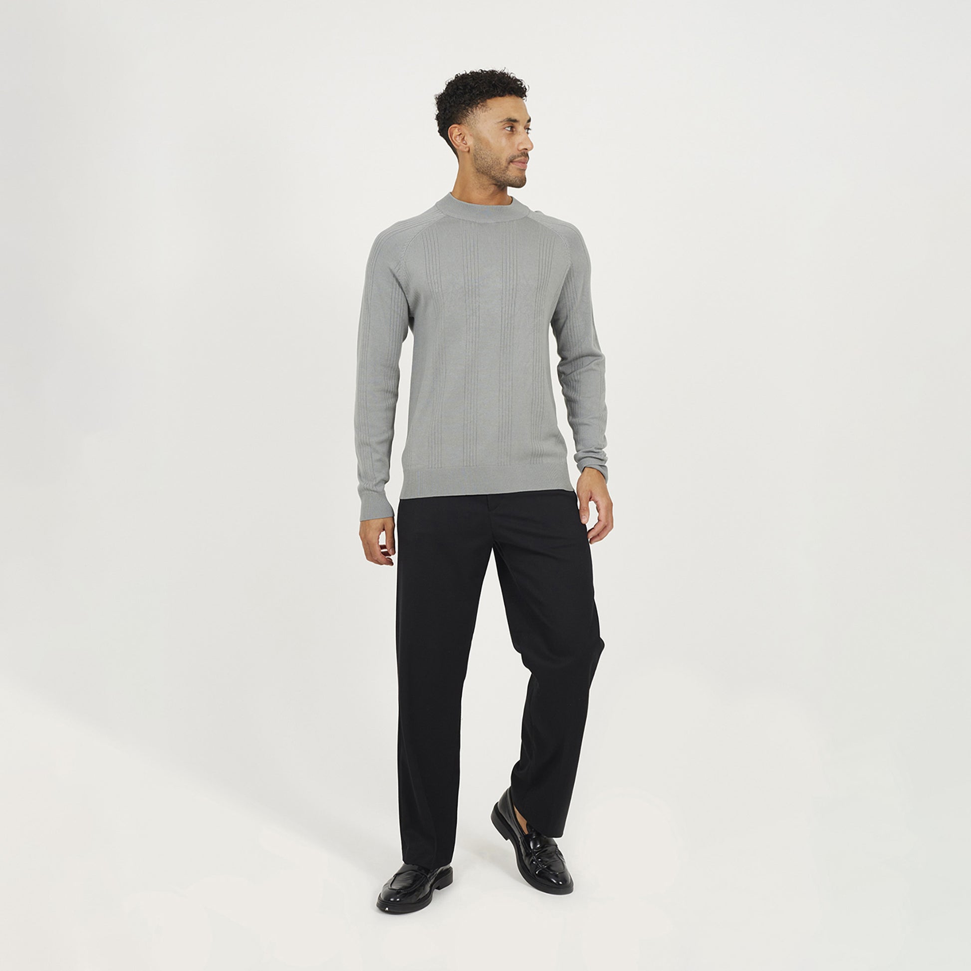 Brave Soul Grey Long Sleeve Ribbed Raglan Jumper - Grey Image 3