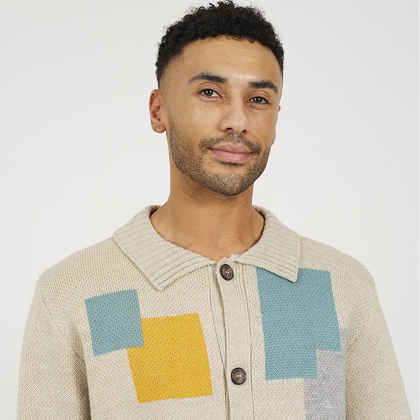 Brave Soul Beige Abstract Block Pattern Cardigan - Beige Image 4