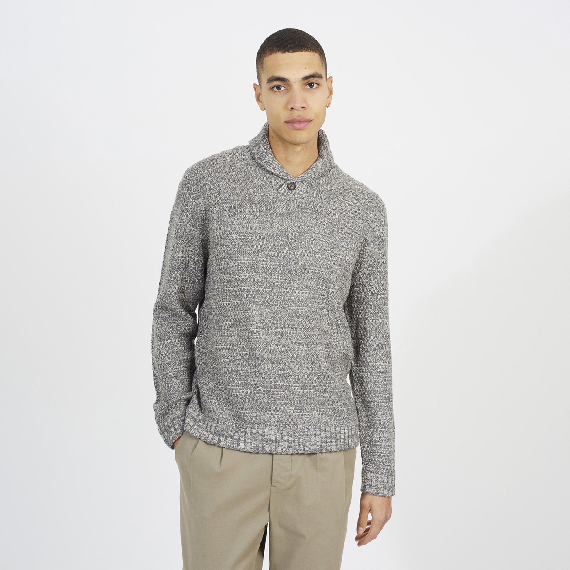 Brave Soul Ecru Shawl Neck Textured Knit Jumper - Ecru Image 1