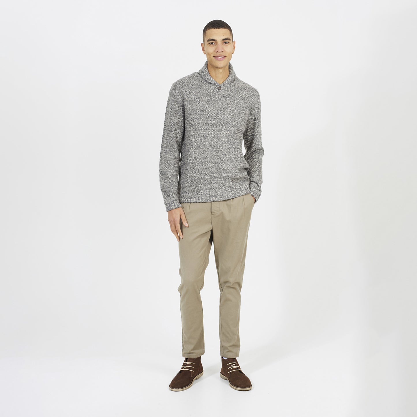 Brave Soul Ecru Shawl Neck Textured Knit Jumper - Ecru Image 3
