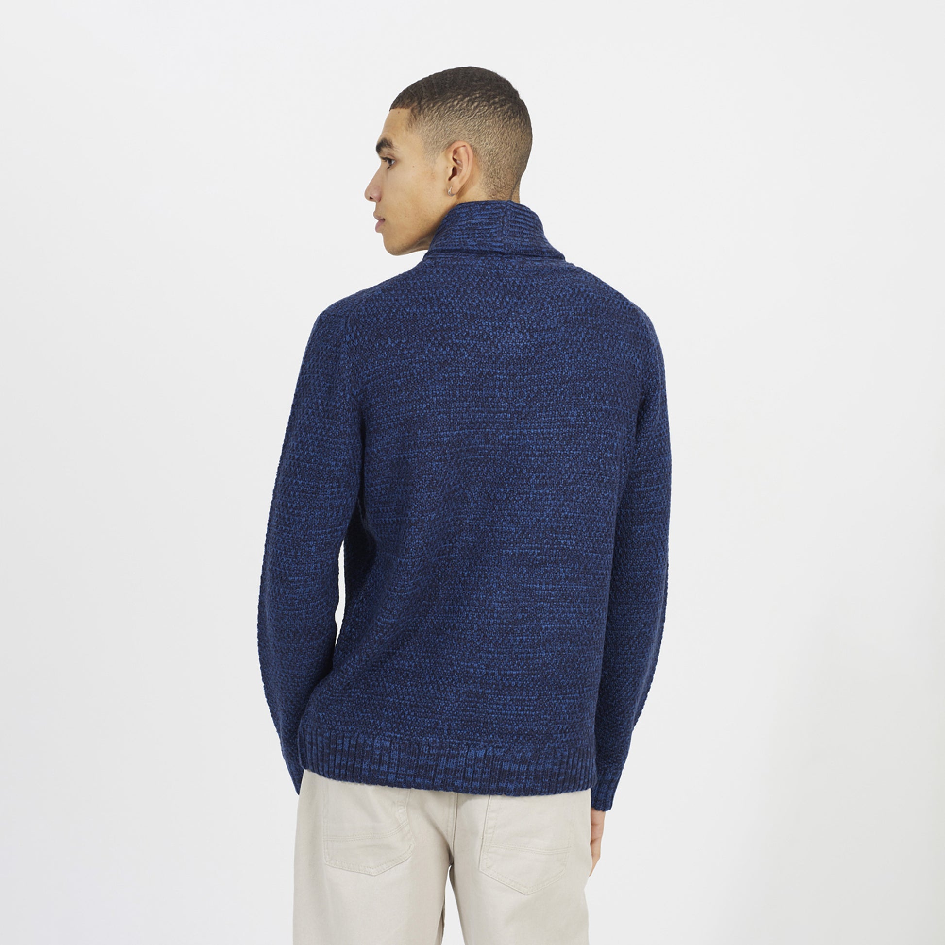 Brave Soul Navy Shawl Neck Textured Knit Jumper - Navy Image 2