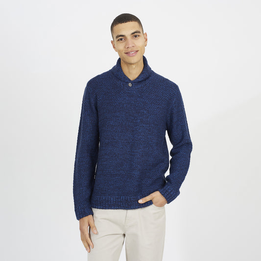 Brave Soul Navy Shawl Neck Textured Knit Jumper - Navy Image 1