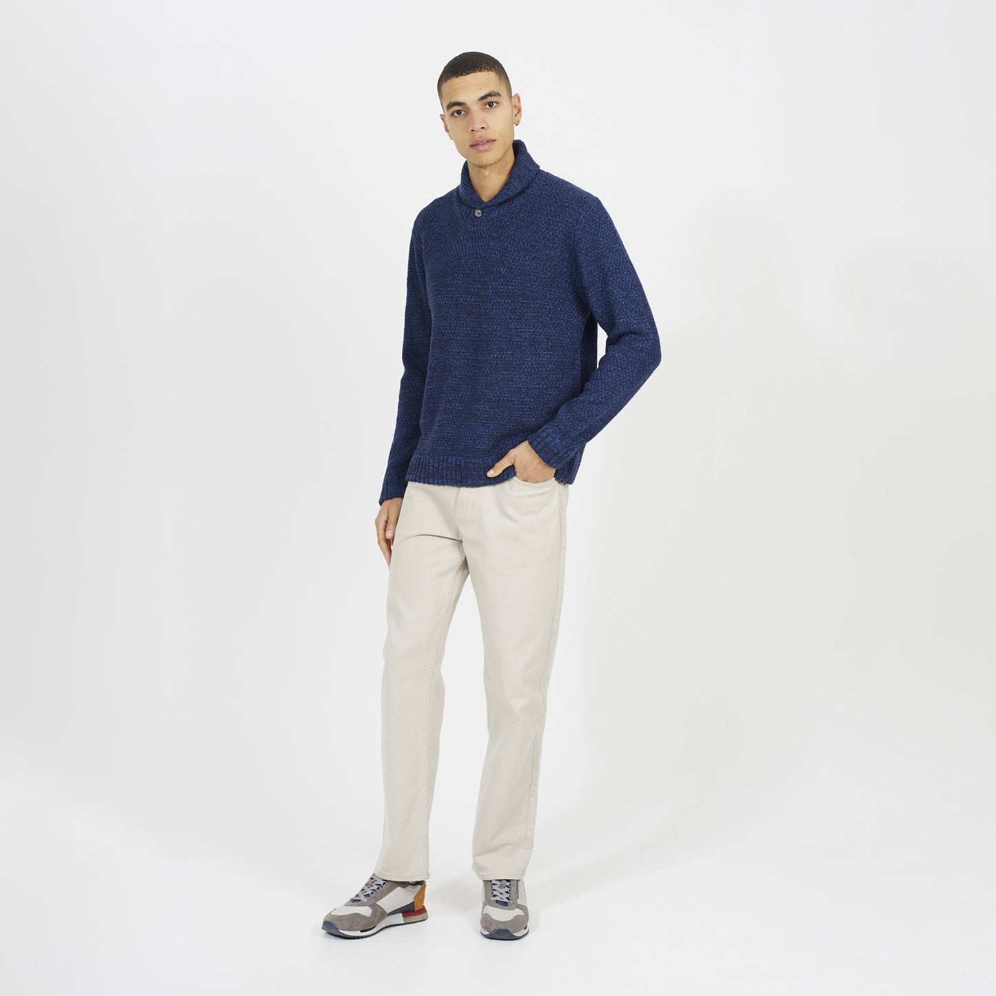 Brave Soul Navy Shawl Neck Textured Knit Jumper - Navy Image 3
