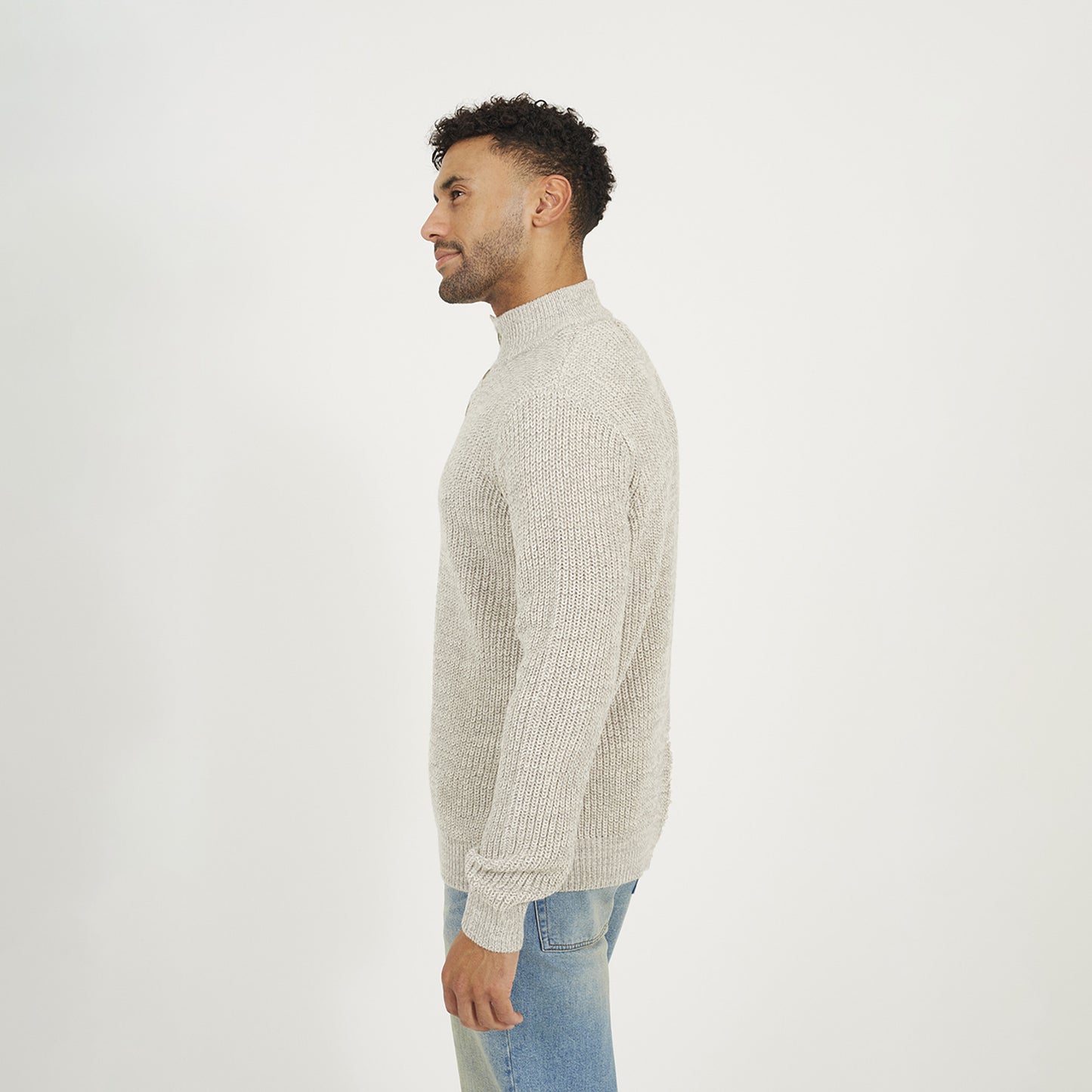 Brave Soul Natural Funnel Neck Jumper with Buttons - Natural Image 2