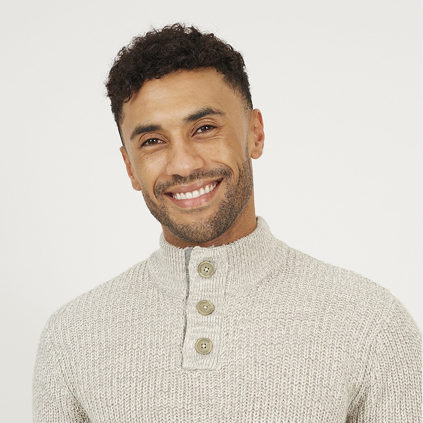 Brave Soul Natural Funnel Neck Jumper with Buttons - Natural Image 4