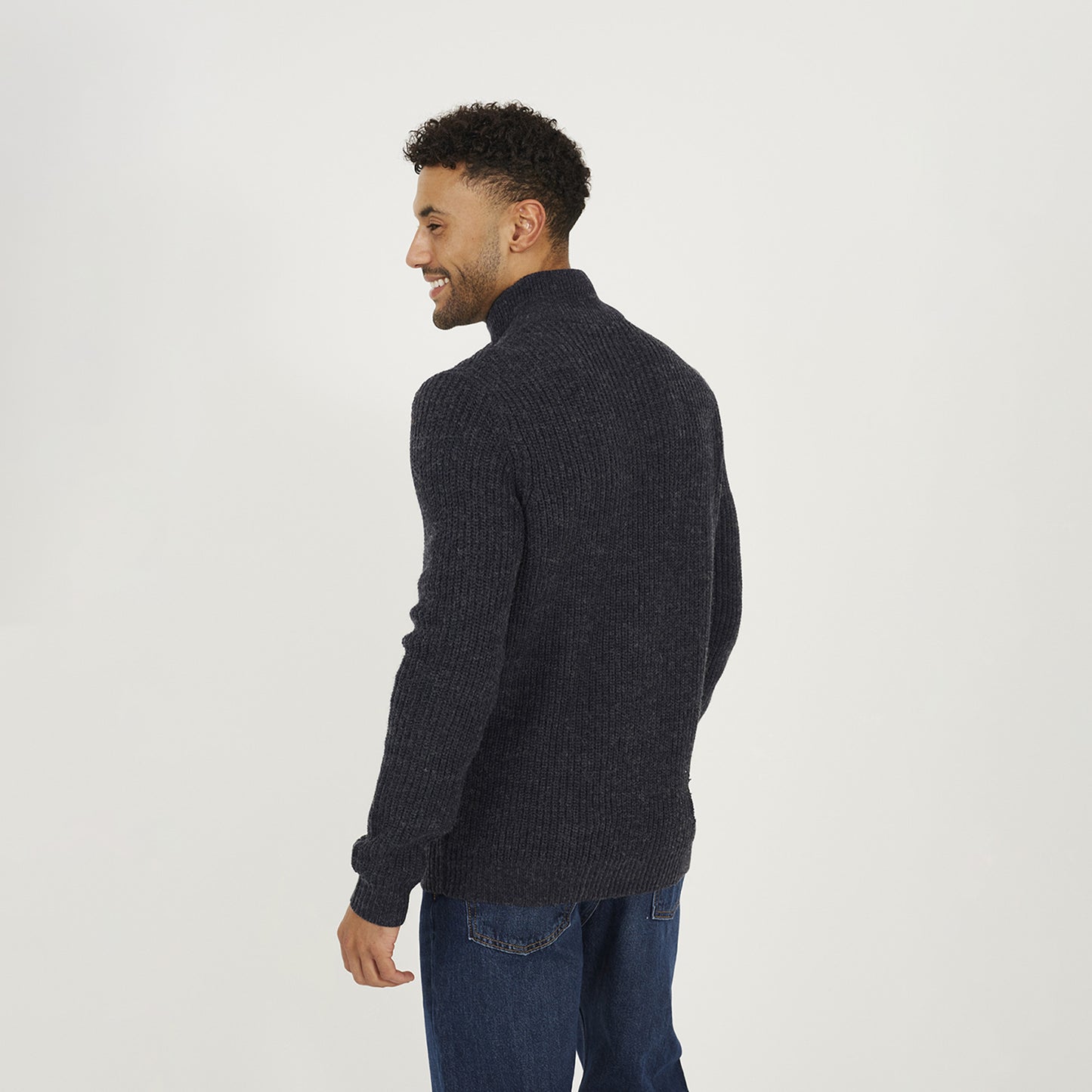 Brave Soul Navy Funnel Neck Jumper with Buttons - Navy Image 2