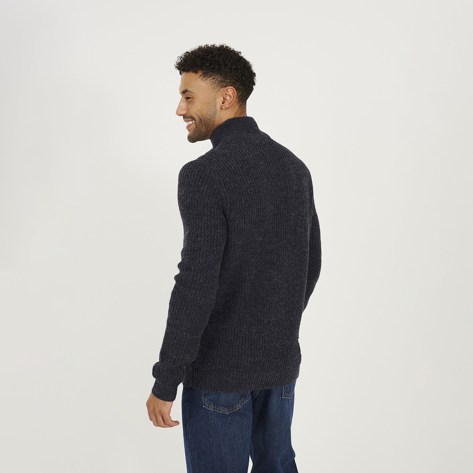Brave Soul Navy Funnel Neck Jumper with Buttons - Navy Image 2